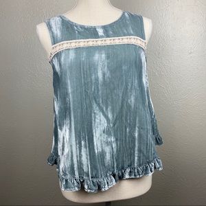 CAD velvet ruffle button down back tank